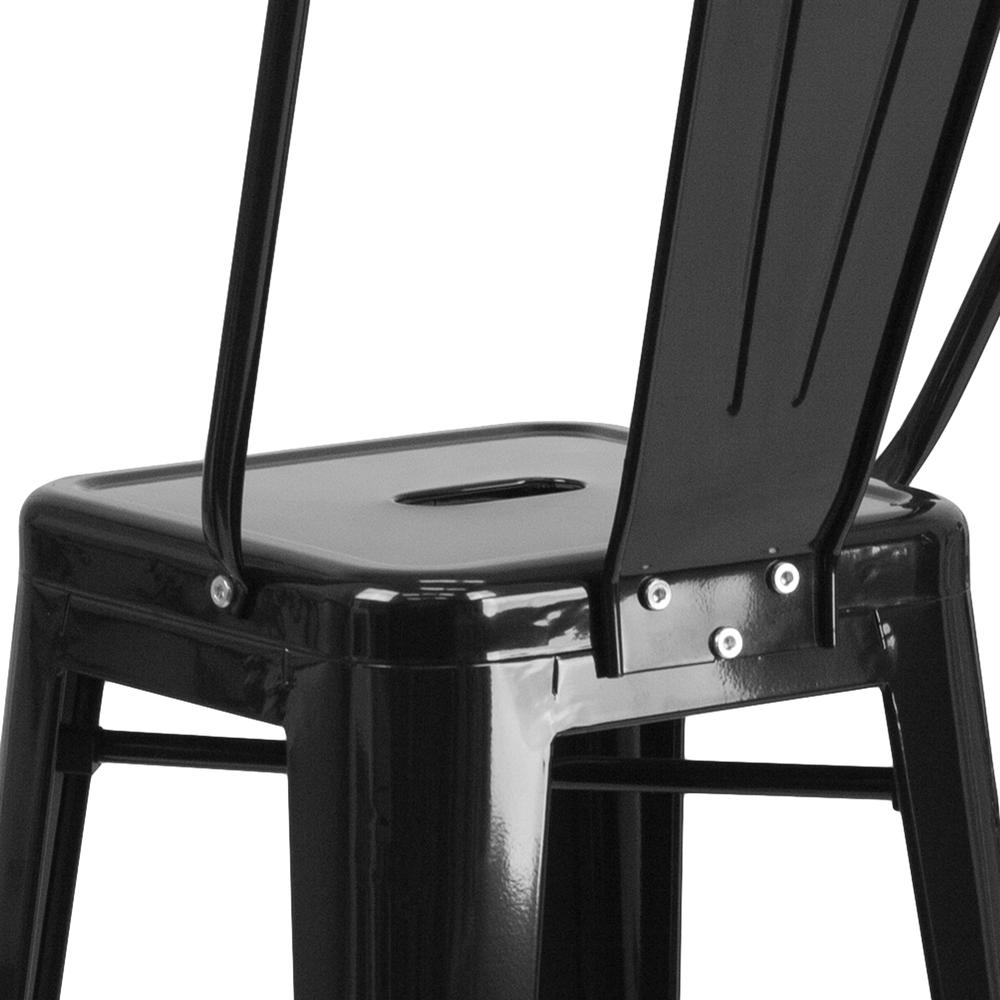 Commercial Grade 30" High Black Metal Indoor-Outdoor Barstool with Removable Back. Picture 7