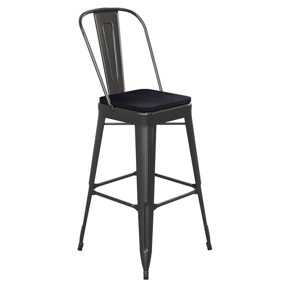 30" High Black Metal Bar Height Stool with Black All-Weather Poly Resin Seat. Picture 2