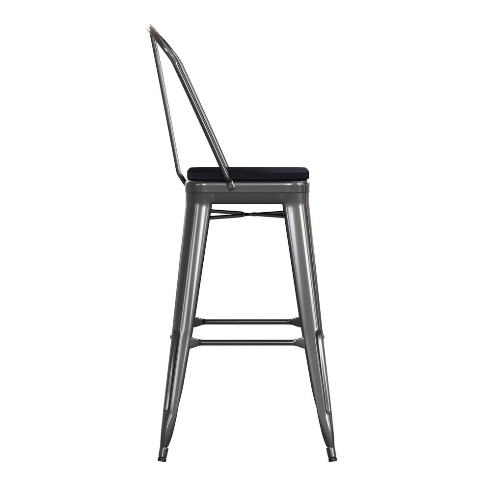 30" High Black Metal Bar Height Stool with Black All-Weather Poly Resin Seat. Picture 10