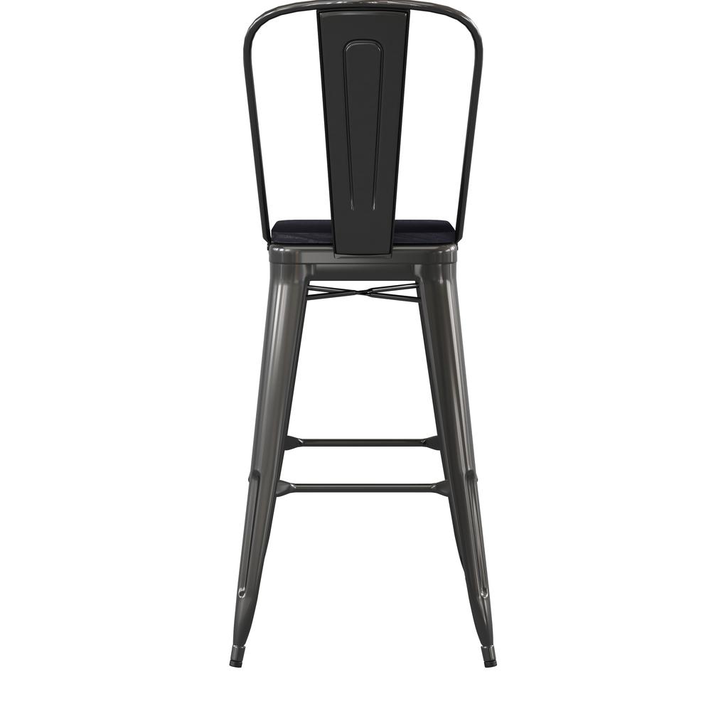 30" High Black Metal Bar Height Stool with Black All-Weather Poly Resin Seat. Picture 9