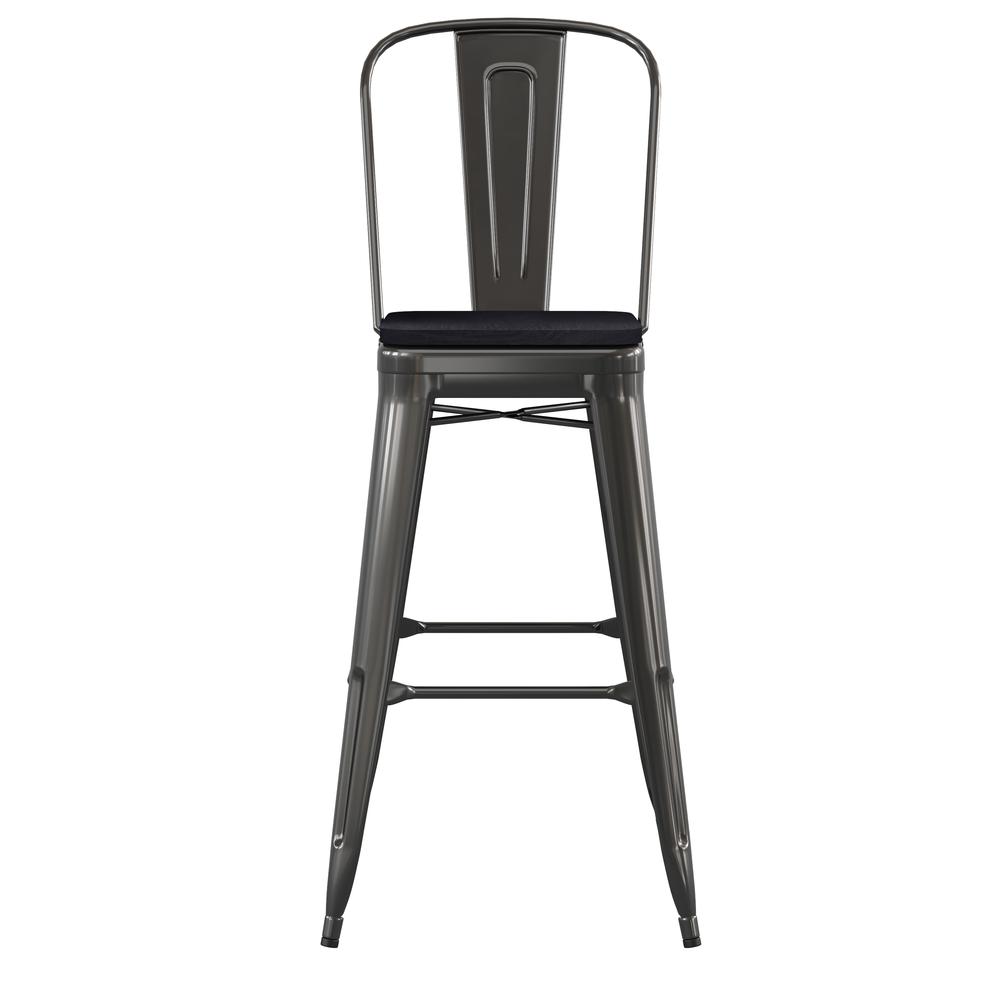 30" High Black Metal Bar Height Stool with Black All-Weather Poly Resin Seat. Picture 11