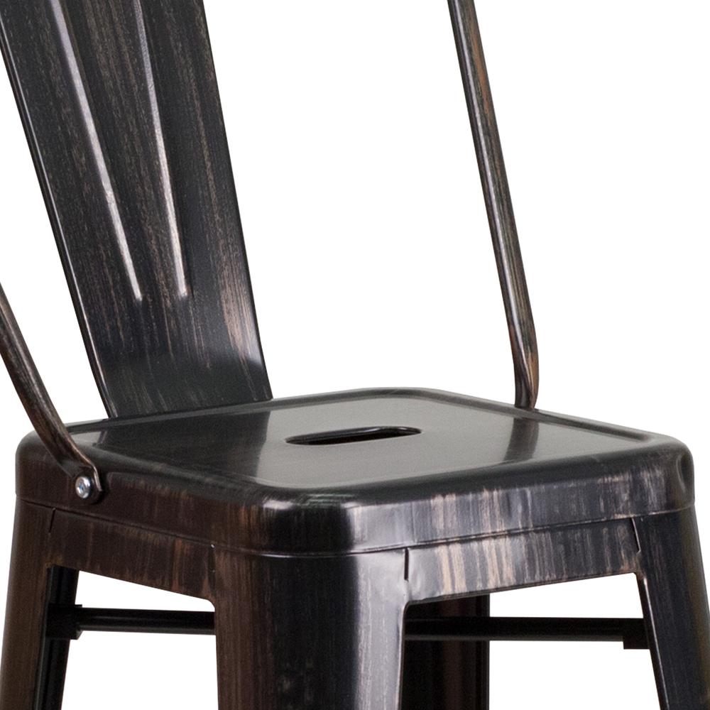 Commercial Grade 30" High Black-Antique Gold Metal Indoor-Outdoor Barstool with Removable Back. Picture 5