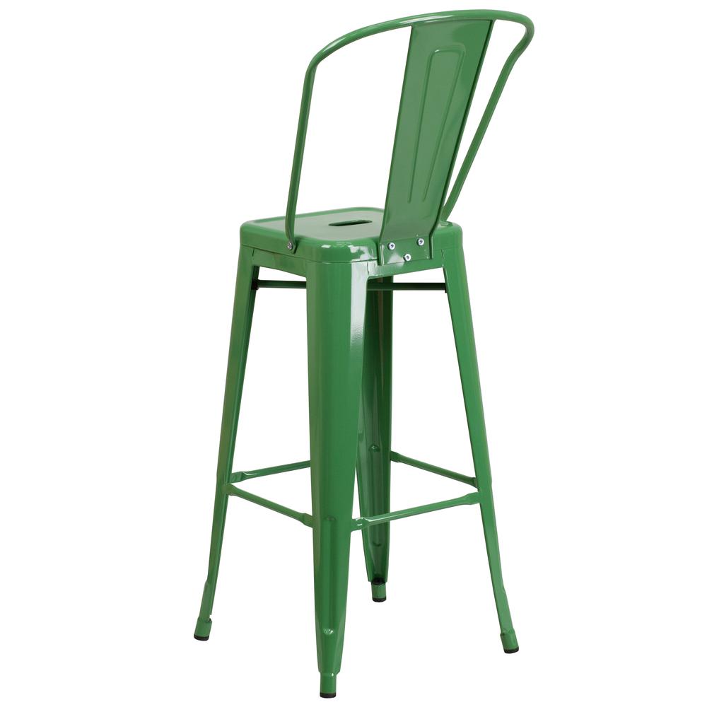 Commercial Grade 30" High Green Metal Indoor-Outdoor Barstool with Removable Back. Picture 3