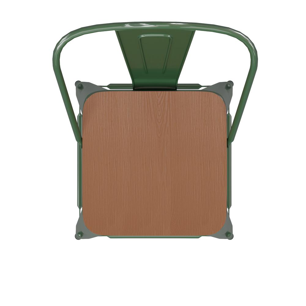 30" High Green Metal Bar Height Stool with Teak All-Weather Poly Resin Seat. Picture 12