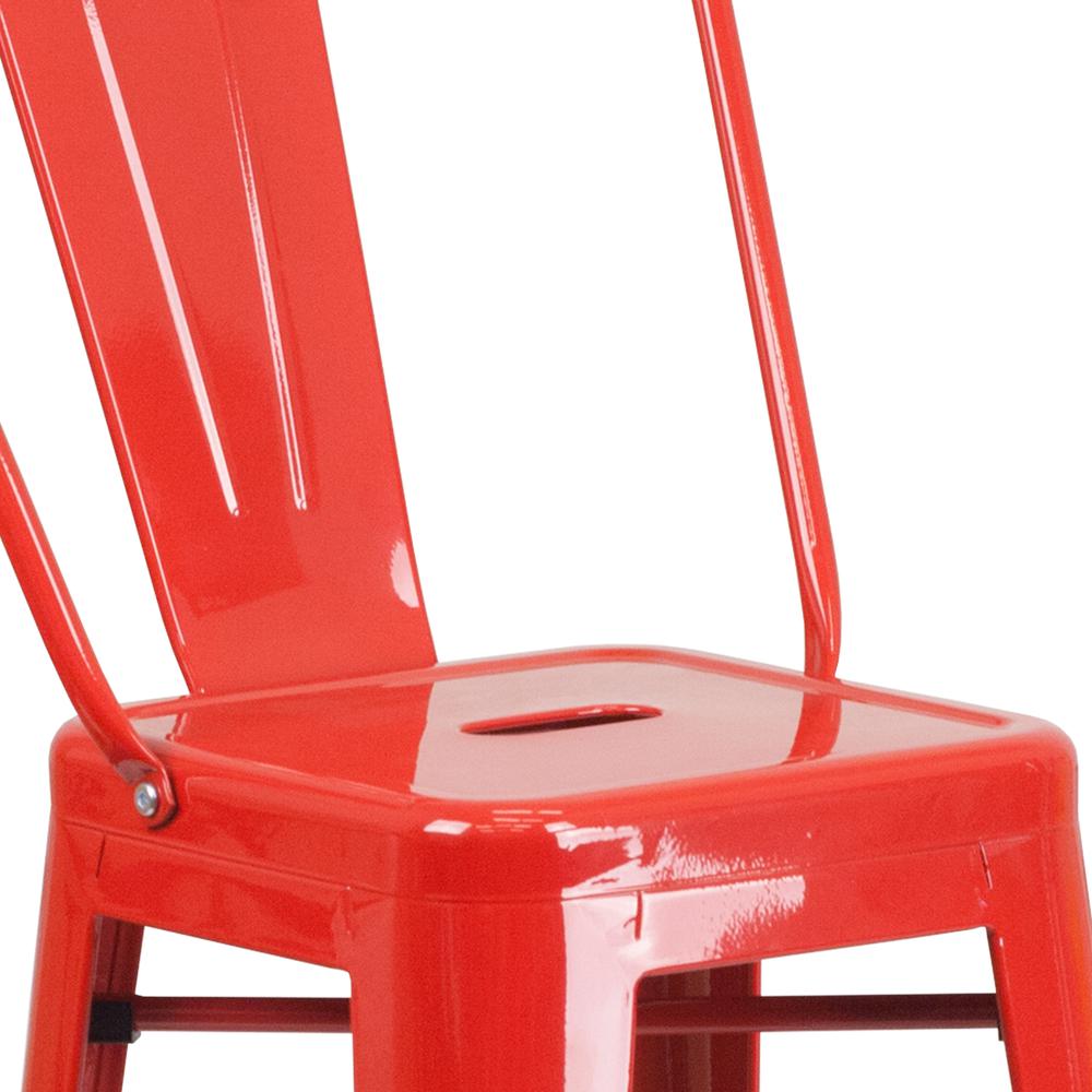 Commercial Grade 30" High Red Metal Indoor-Outdoor Barstool with Removable Back. Picture 6