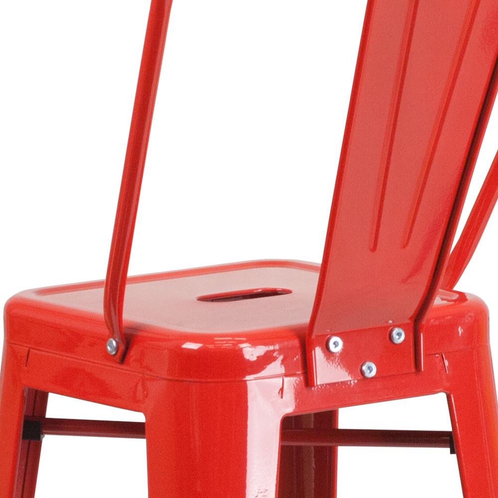 Commercial Grade 30" High Red Metal Indoor-Outdoor Barstool with Removable Back. Picture 7