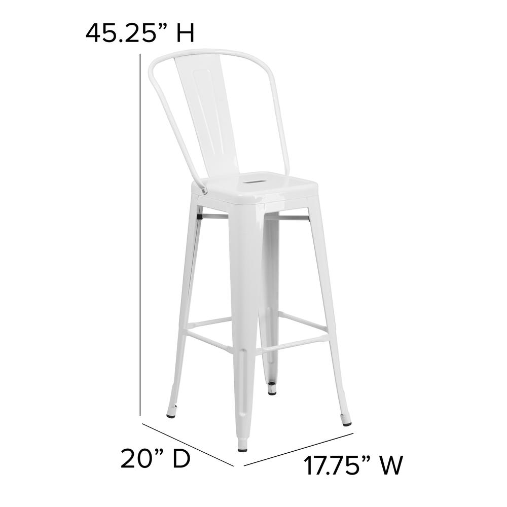 30" High White Metal Bar Height Stool with Gray All-Weather Poly Resin Seat. Picture 5