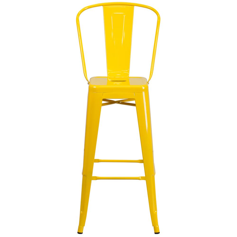 Commercial Grade 30" High Yellow Metal Indoor-Outdoor Barstool with Removable Back. Picture 5