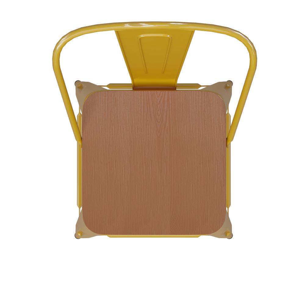 30" High Yellow Metal Bar Height Stool with Teak All-Weather Poly Resin Seat. Picture 12