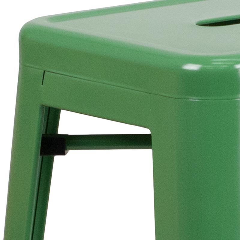 30" High Backless Green Metal Indoor-Outdoor Barstool with Square Seat. Picture 9