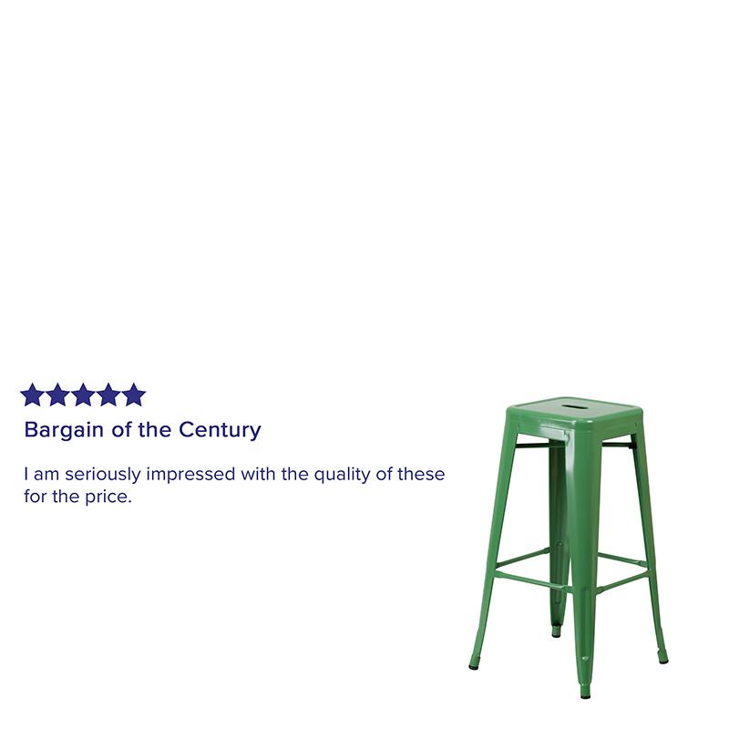 30" High Backless Green Metal Indoor-Outdoor Barstool with Square Seat. Picture 4