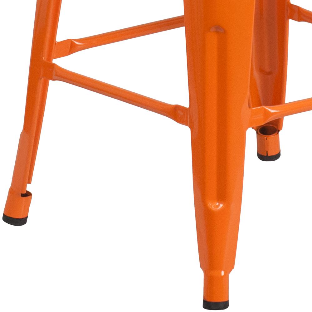 30" High Backless Orange Metal Barstool with Square Wood Seat. Picture 3