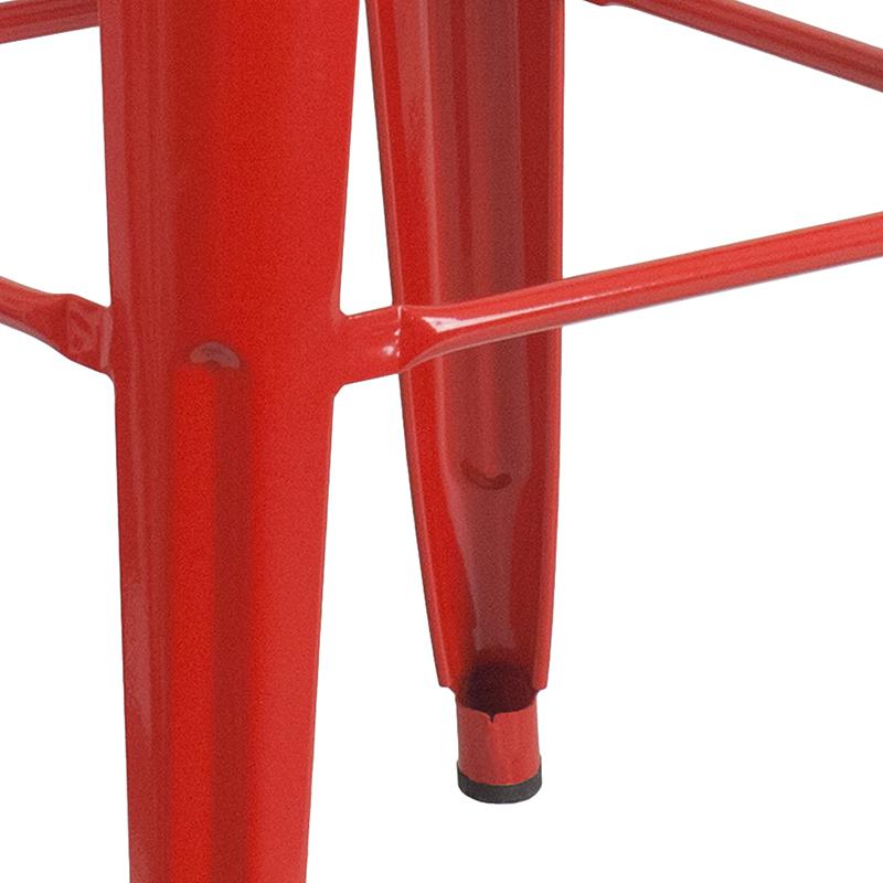 Commercial Grade 30" High Backless Red Metal Indoor-Outdoor Barstool with Square Seat. Picture 10