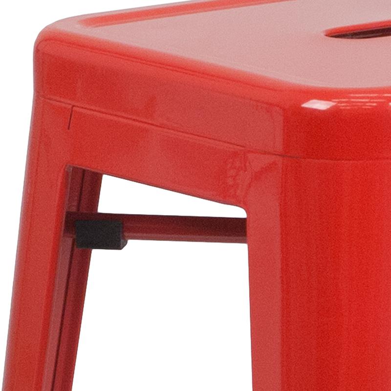 Commercial Grade 30" High Backless Red Metal Indoor-Outdoor Barstool with Square Seat. Picture 11