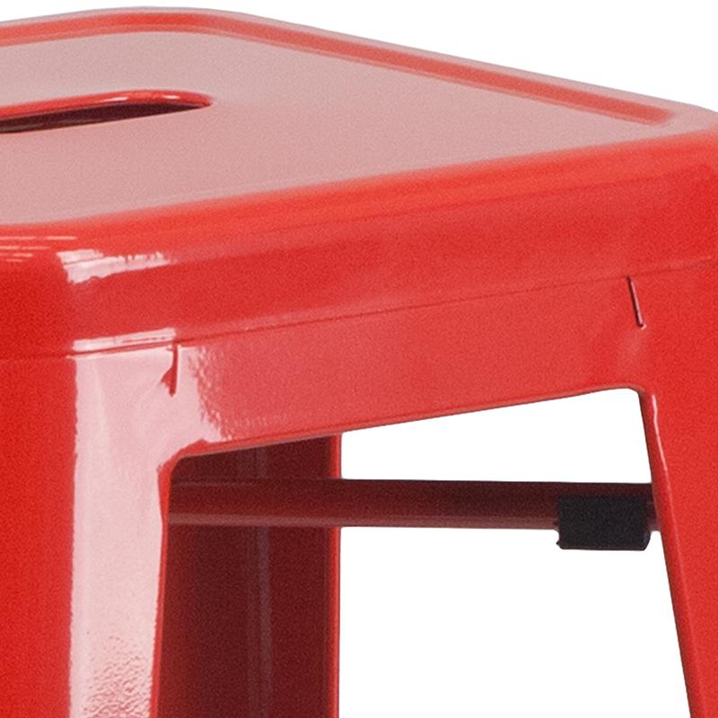 Commercial Grade 30" High Backless Red Metal Indoor-Outdoor Barstool with Square Seat. Picture 7