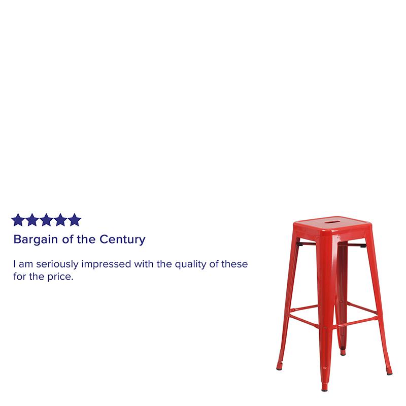 Commercial Grade 30" High Backless Red Metal Indoor-Outdoor Barstool with Square Seat. Picture 4