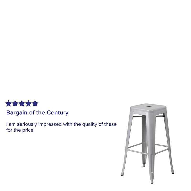 Commercial Grade 30" High Backless Silver Metal Indoor-Outdoor Barstool with Square Seat. Picture 8