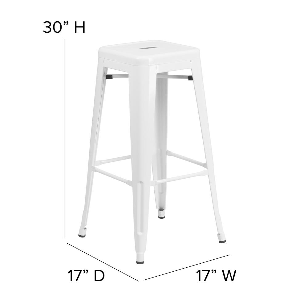 Commercial Grade 30" High Backless White Metal Indoor-Outdoor Barstool with Square Seat. Picture 2