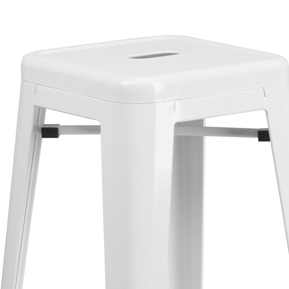 Commercial Grade 30" High Backless White Metal Indoor-Outdoor Barstool with Square Seat. Picture 4