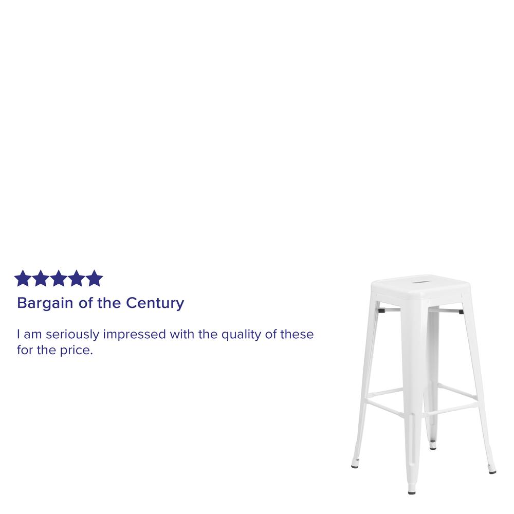 Commercial Grade 30" High Backless White Metal Indoor-Outdoor Barstool with Square Seat. Picture 7