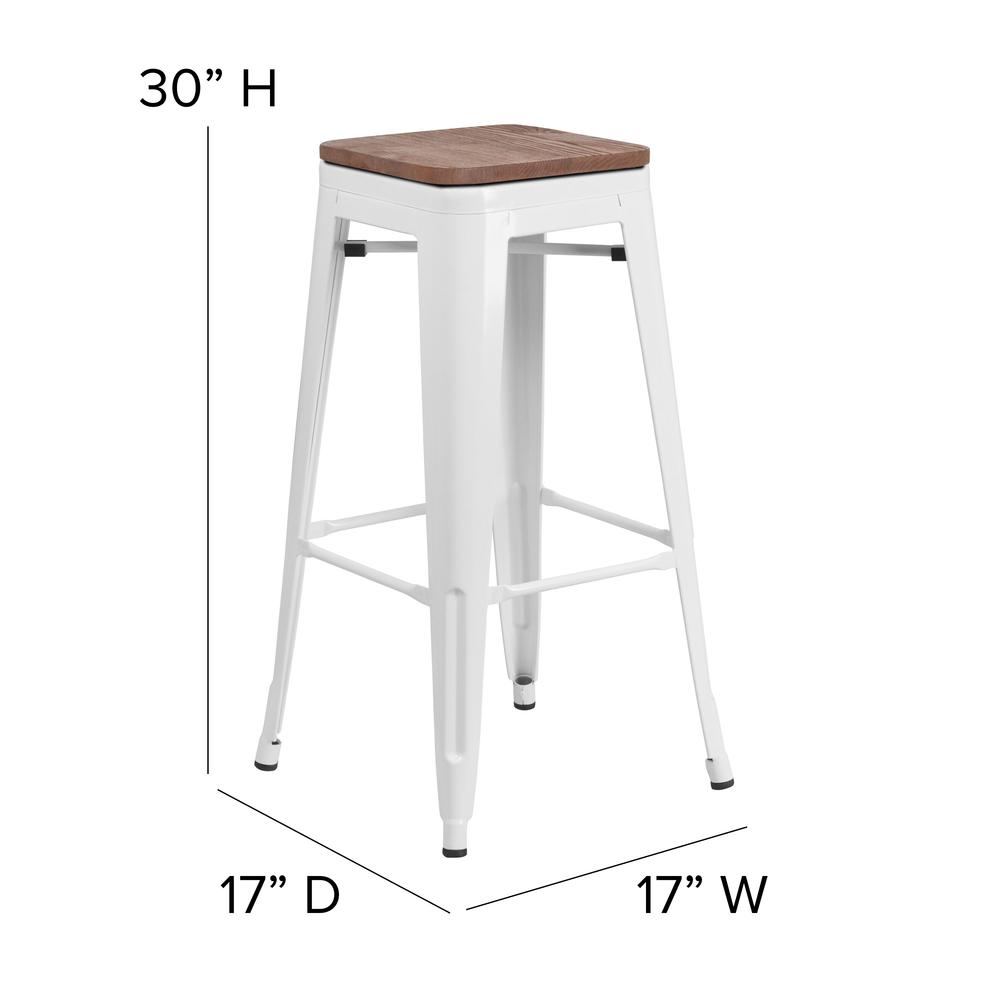 30" High Backless White Metal Barstool with Square Wood Seat. Picture 2
