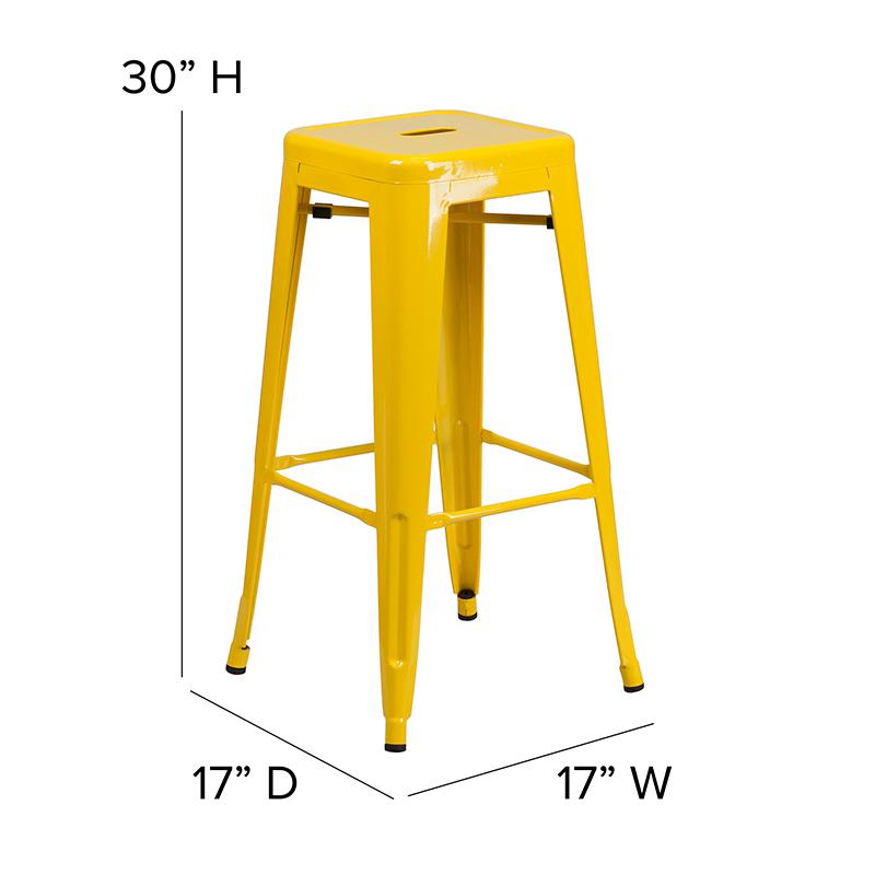 30" High Backless Yellow Metal Indoor-Outdoor Barstool with Square Seat. Picture 6