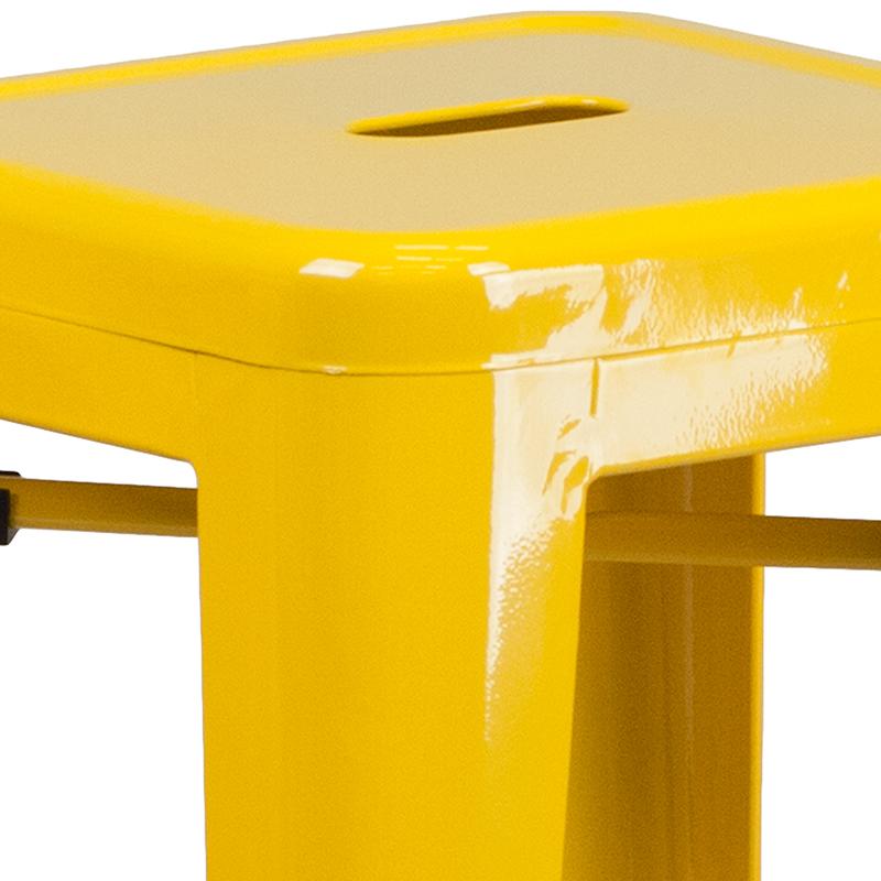 30" High Backless Yellow Metal Indoor-Outdoor Barstool with Square Seat. Picture 7