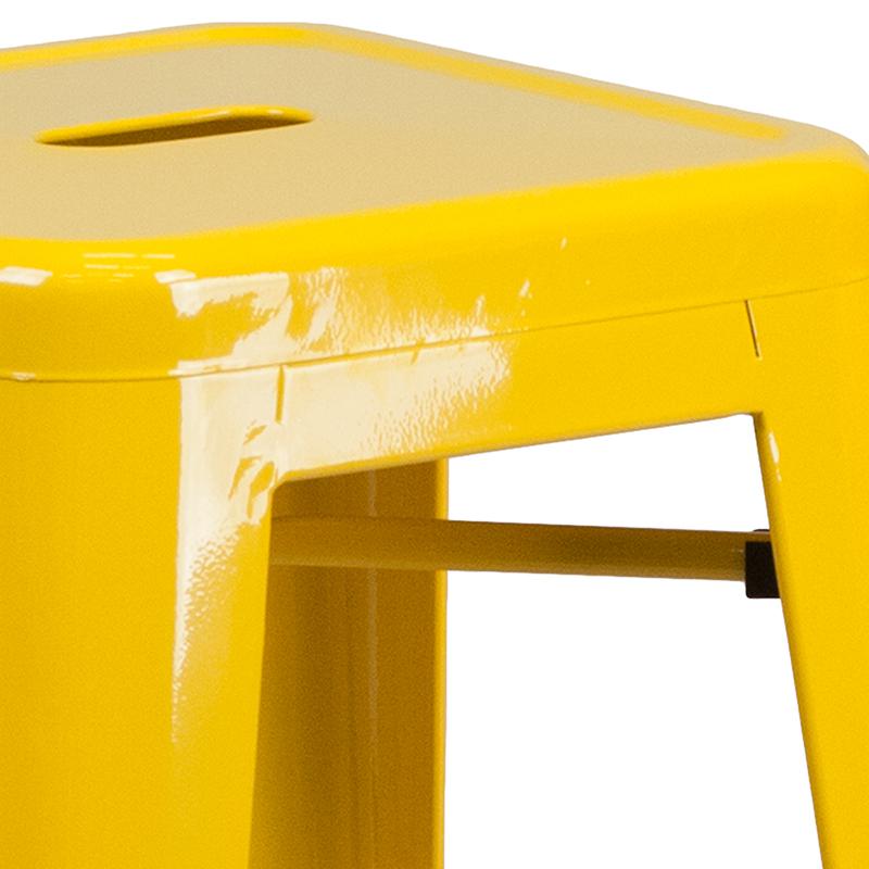 30" High Backless Yellow Metal Indoor-Outdoor Barstool with Square Seat. Picture 10