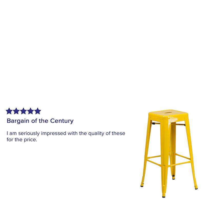 30" High Backless Yellow Metal Indoor-Outdoor Barstool with Square Seat. Picture 4
