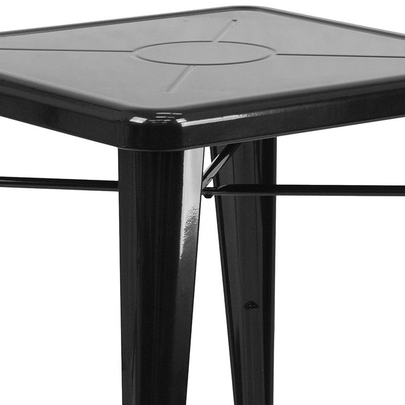 Commercial Grade 23.75" Square Black Metal Indoor-Outdoor Table Set with 2 Stack Chairs. Picture 5