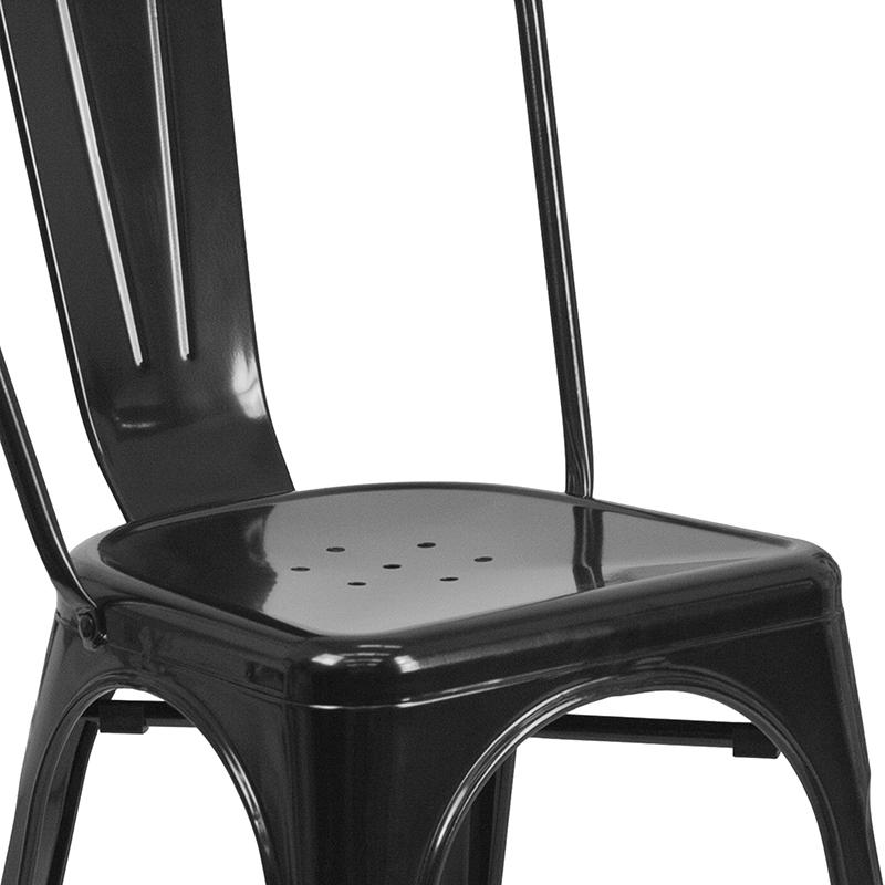 Commercial Grade 23.75" Square Black Metal Indoor-Outdoor Table Set with 2 Stack Chairs. Picture 8
