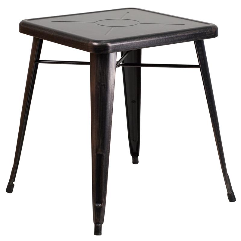 Commercial Grade 23.75" Square Black-Antique Gold Metal Indoor-Outdoor Table. The main picture.