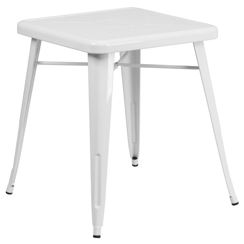 Commercial Grade 23.75" Square White Metal Indoor-Outdoor Table. Picture 1