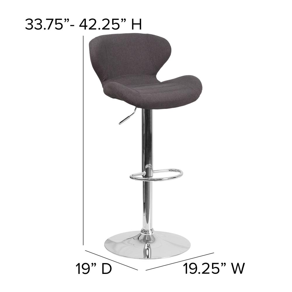 Contemporary Charcoal Fabric Adjustable Height Barstool with Curved Back and Chrome Base. Picture 2