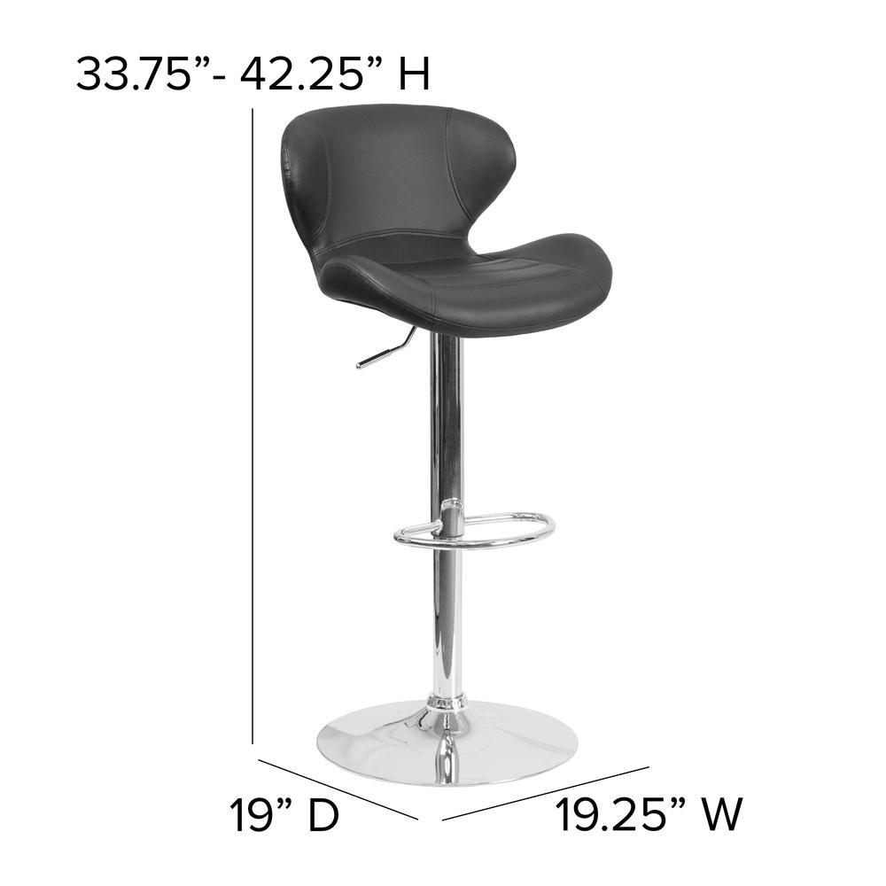 Contemporary Black Vinyl Adjustable Height Barstool with Curved Back and Chrome Base. Picture 2