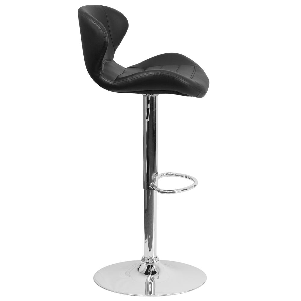 Contemporary Black Vinyl Adjustable Height Barstool with Curved Back and Chrome Base. Picture 3