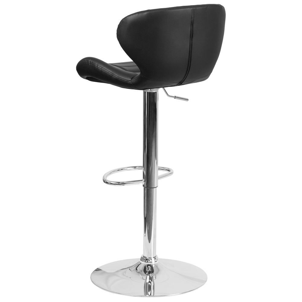 Contemporary Black Vinyl Adjustable Height Barstool with Curved Back and Chrome Base. Picture 4