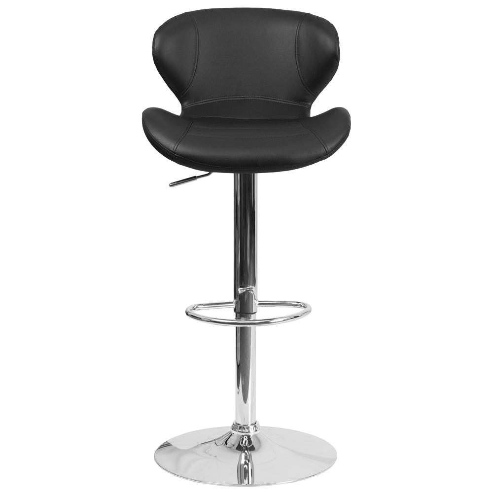Contemporary Black Vinyl Adjustable Height Barstool with Curved Back and Chrome Base. Picture 5
