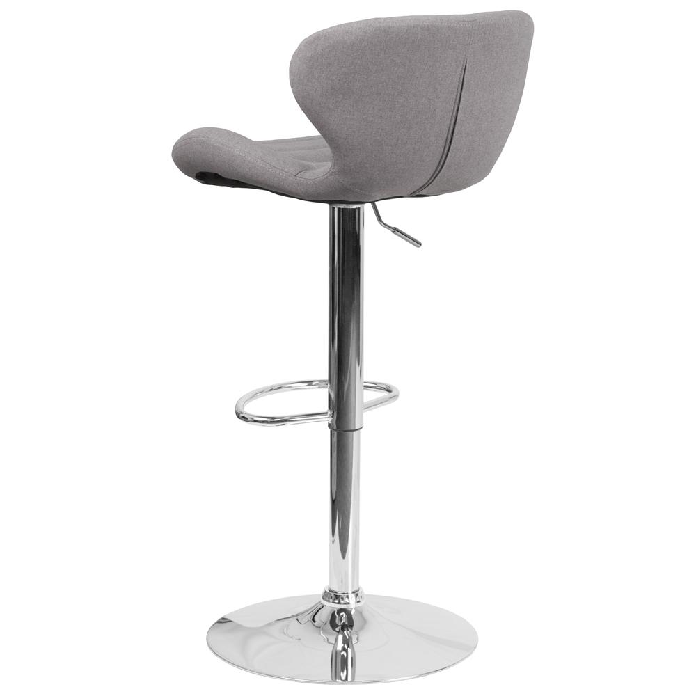 Contemporary Gray Fabric Adjustable Height Barstool with Curved Back and Chrome Base. Picture 4