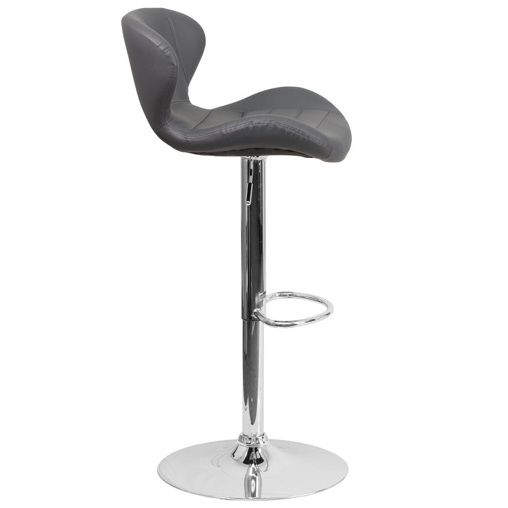Contemporary Gray Vinyl Adjustable Height Barstool with Curved Back and Chrome Base. Picture 3