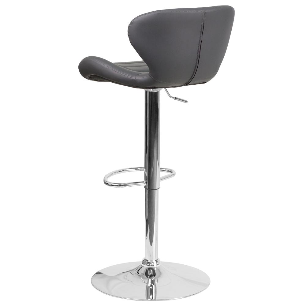 Contemporary Gray Vinyl Adjustable Height Barstool with Curved Back and Chrome Base. Picture 4