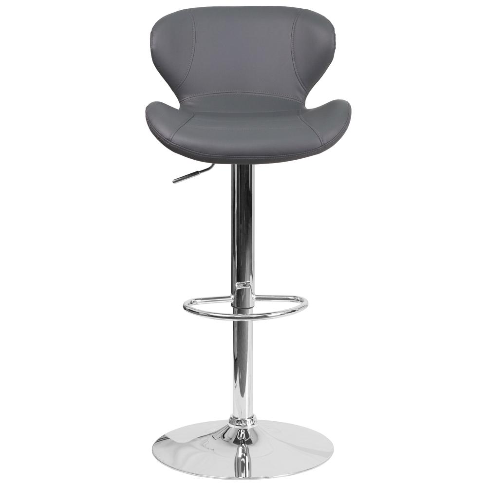Contemporary Gray Vinyl Adjustable Height Barstool with Curved Back and Chrome Base. Picture 5