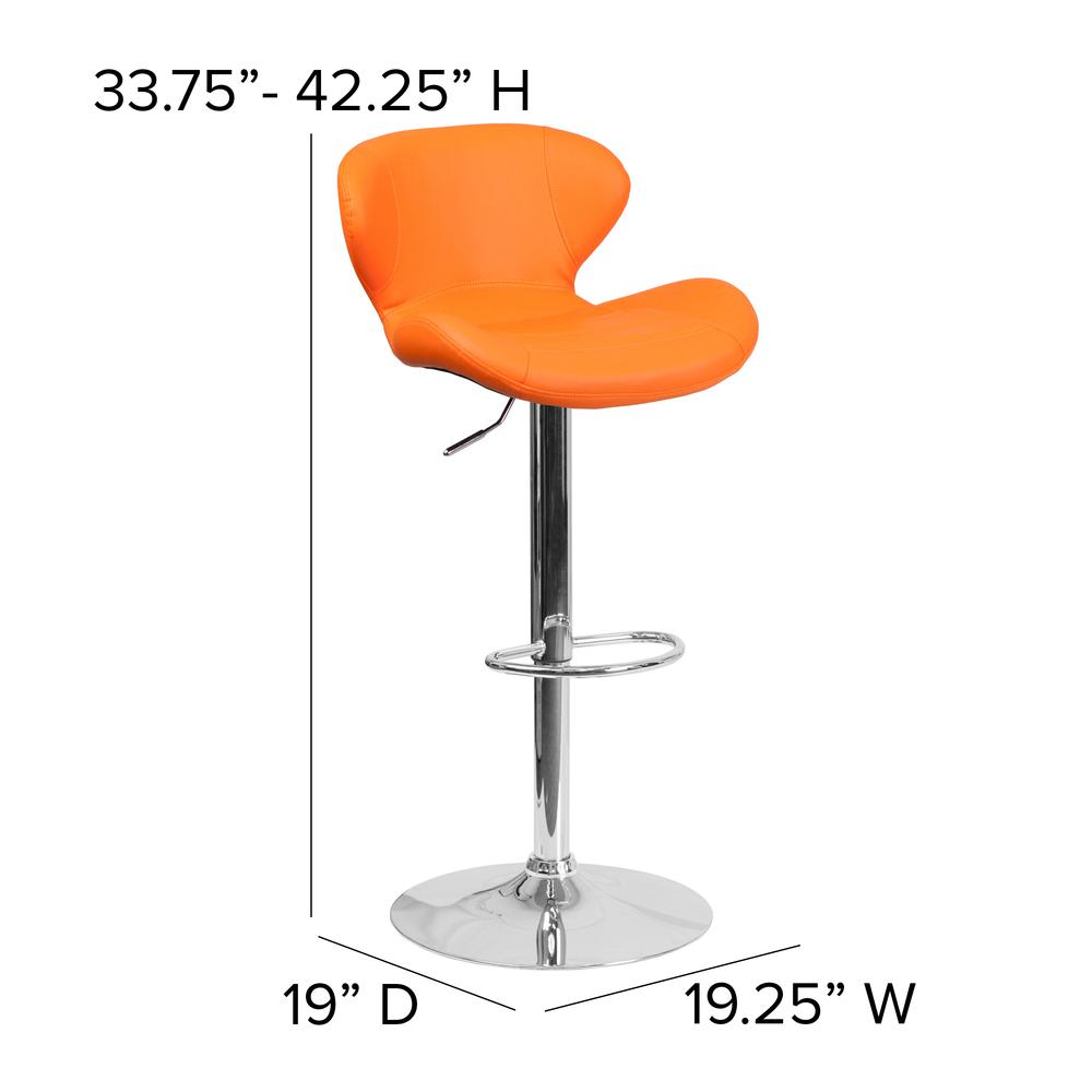 Contemporary Orange Vinyl Adjustable Height Barstool with Curved Back and Chrome Base. Picture 2