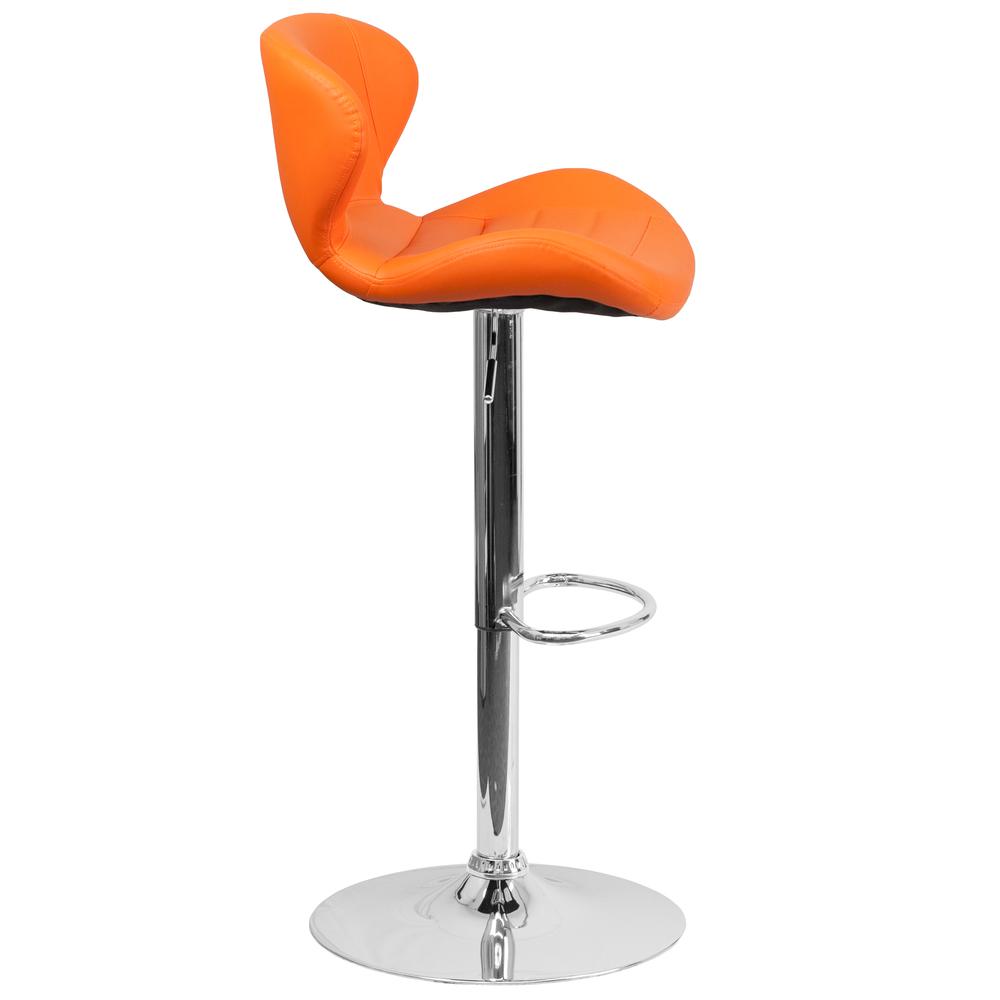 Contemporary Orange Vinyl Adjustable Height Barstool with Curved Back and Chrome Base. Picture 3