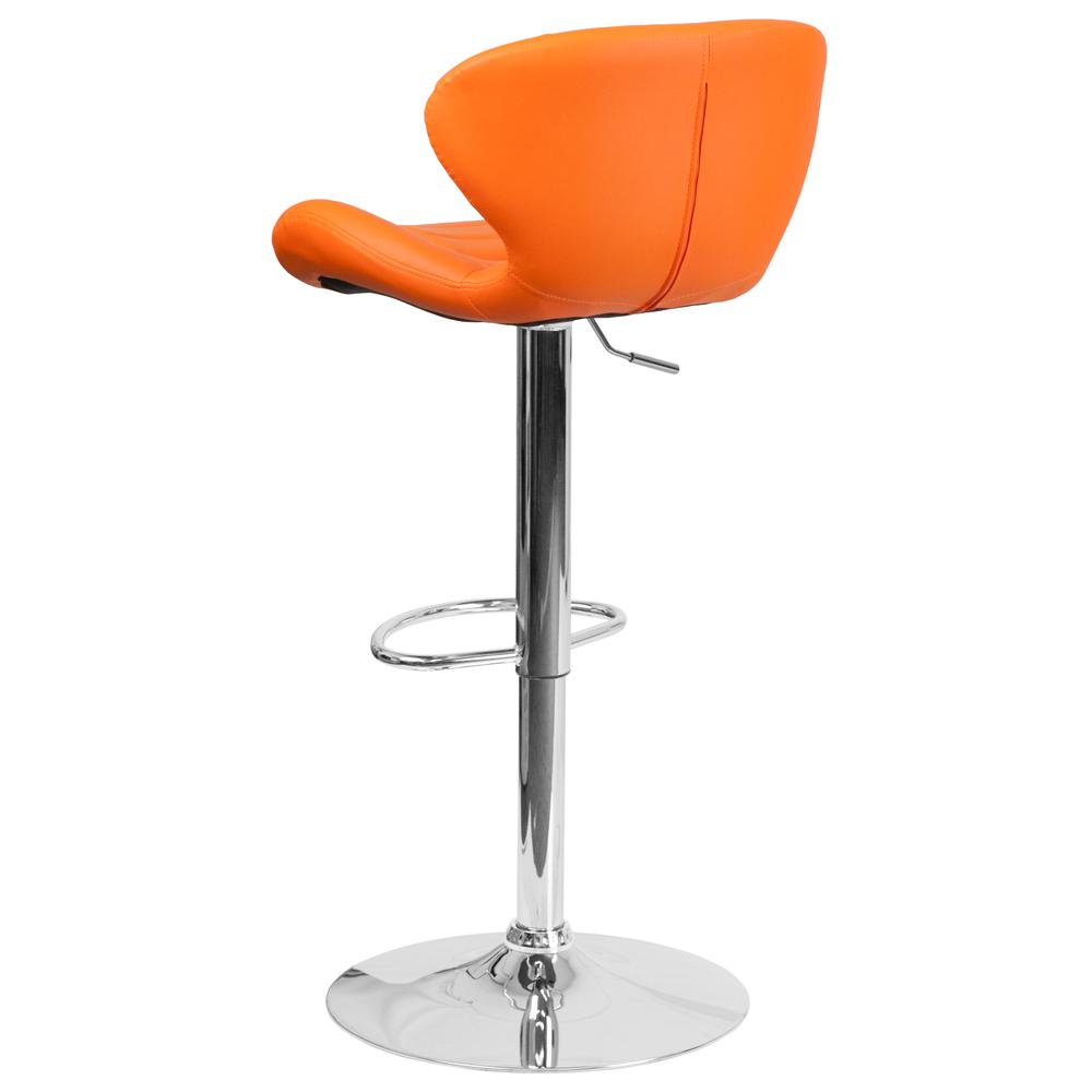Contemporary Orange Vinyl Adjustable Height Barstool with Curved Back and Chrome Base. Picture 4