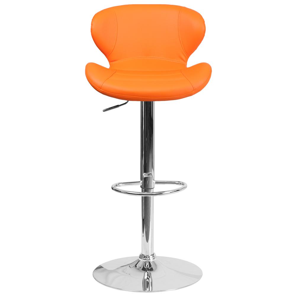 Contemporary Orange Vinyl Adjustable Height Barstool with Curved Back and Chrome Base. Picture 5