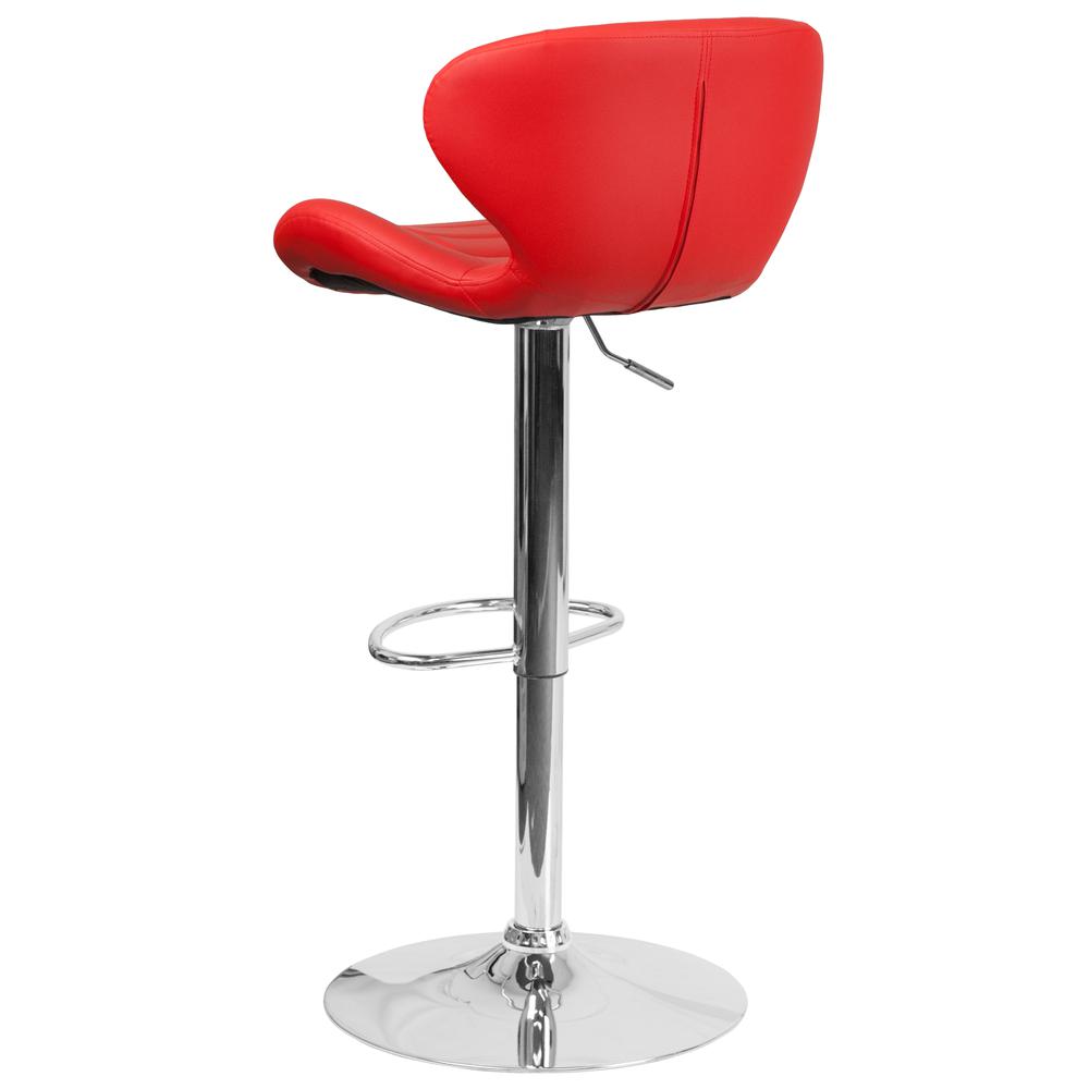 Contemporary Red Vinyl Adjustable Height Barstool with Curved Back and Chrome Base. Picture 4