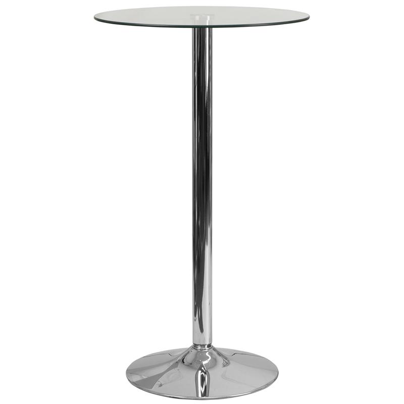 23.75'' Round Glass Table with 41.75''H Chrome Base. Picture 1