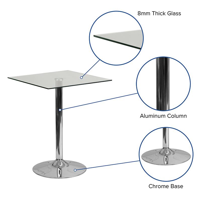 23.75'' Square Glass Table with 30''H Chrome Base. Picture 5