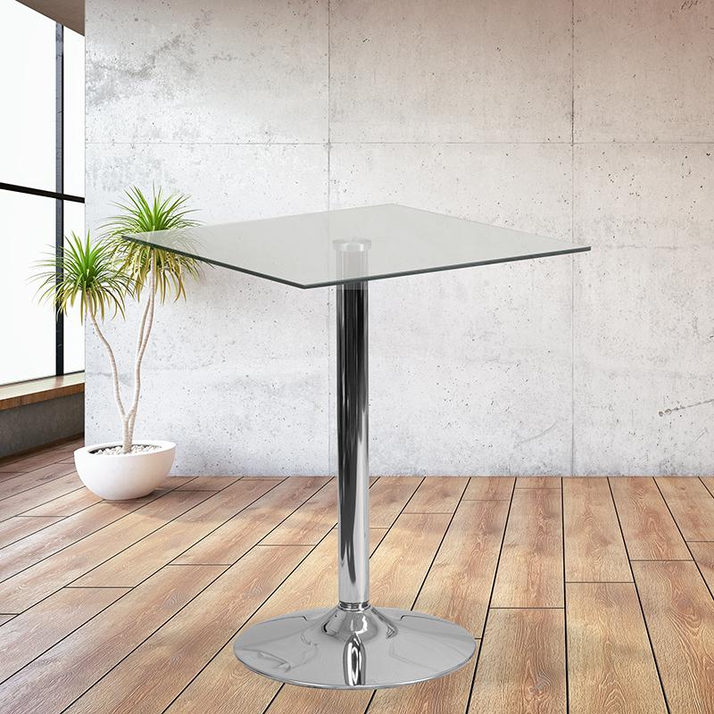 23.75'' Square Glass Table with 30''H Chrome Base. The main picture.